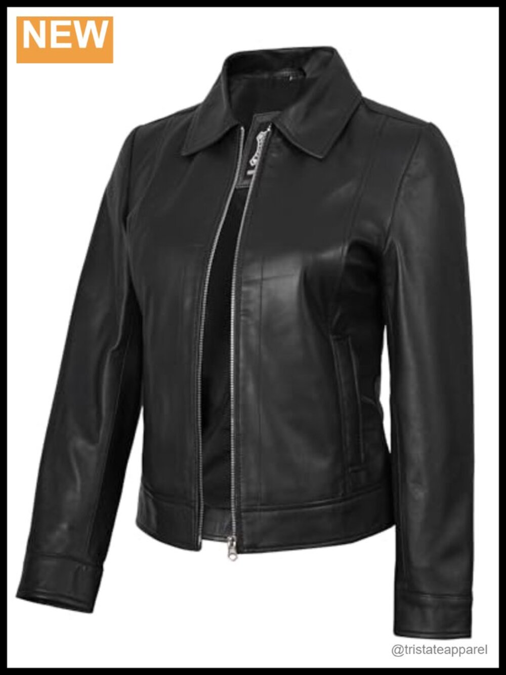 Real Lambskin Leather Jacket Women Trucker Moto Style Zip